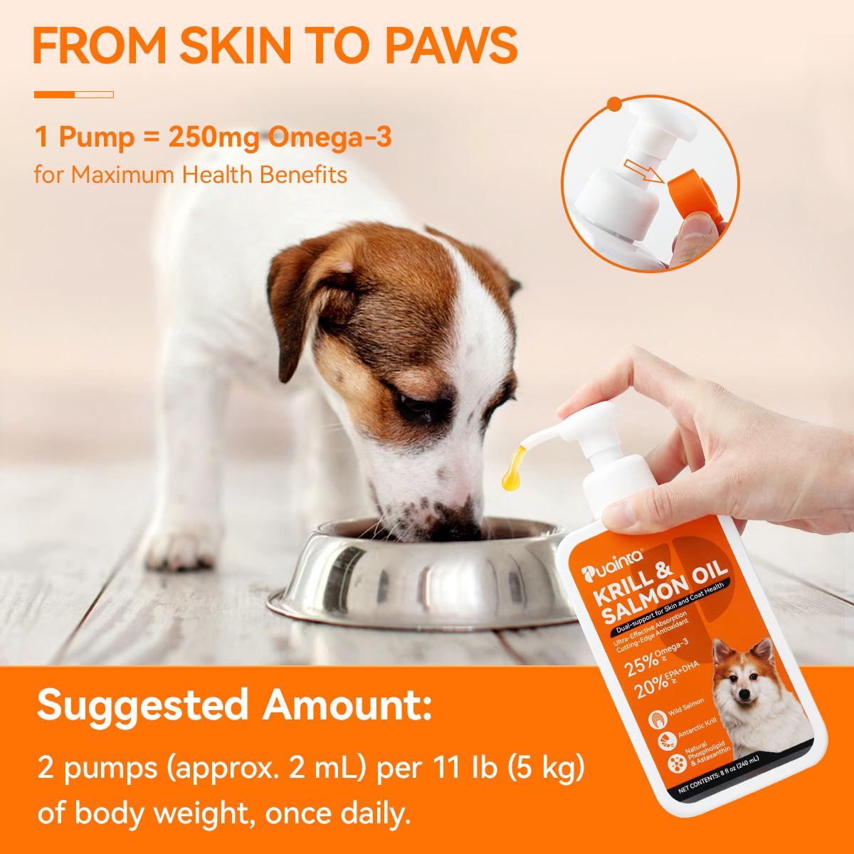 Puainta Krill & Salmon Oil for Dogs – Omega-3 Support for Skin, Coat & Vitality